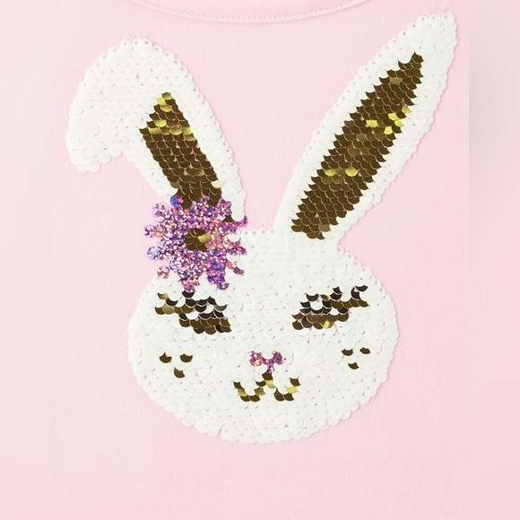 Children’s Place | Girls Flip Sequin Pink Floral Bunny Short Sleeve Tee - Picture 2 of 2